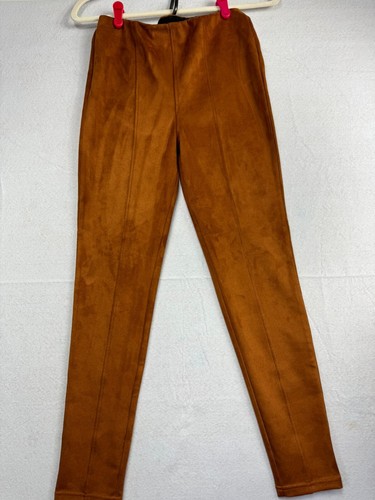 Simply Vera Vera Wang Legging Pants High Rise Pleat Lines Faux Suede Brown S - Picture 5 of 13