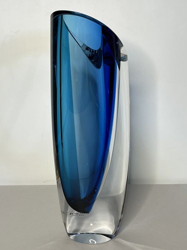 Kosta Boda Goran Warff Signed Clear and Blue Art Glass Vase - Sweden 49809 - Picture 12 of 16