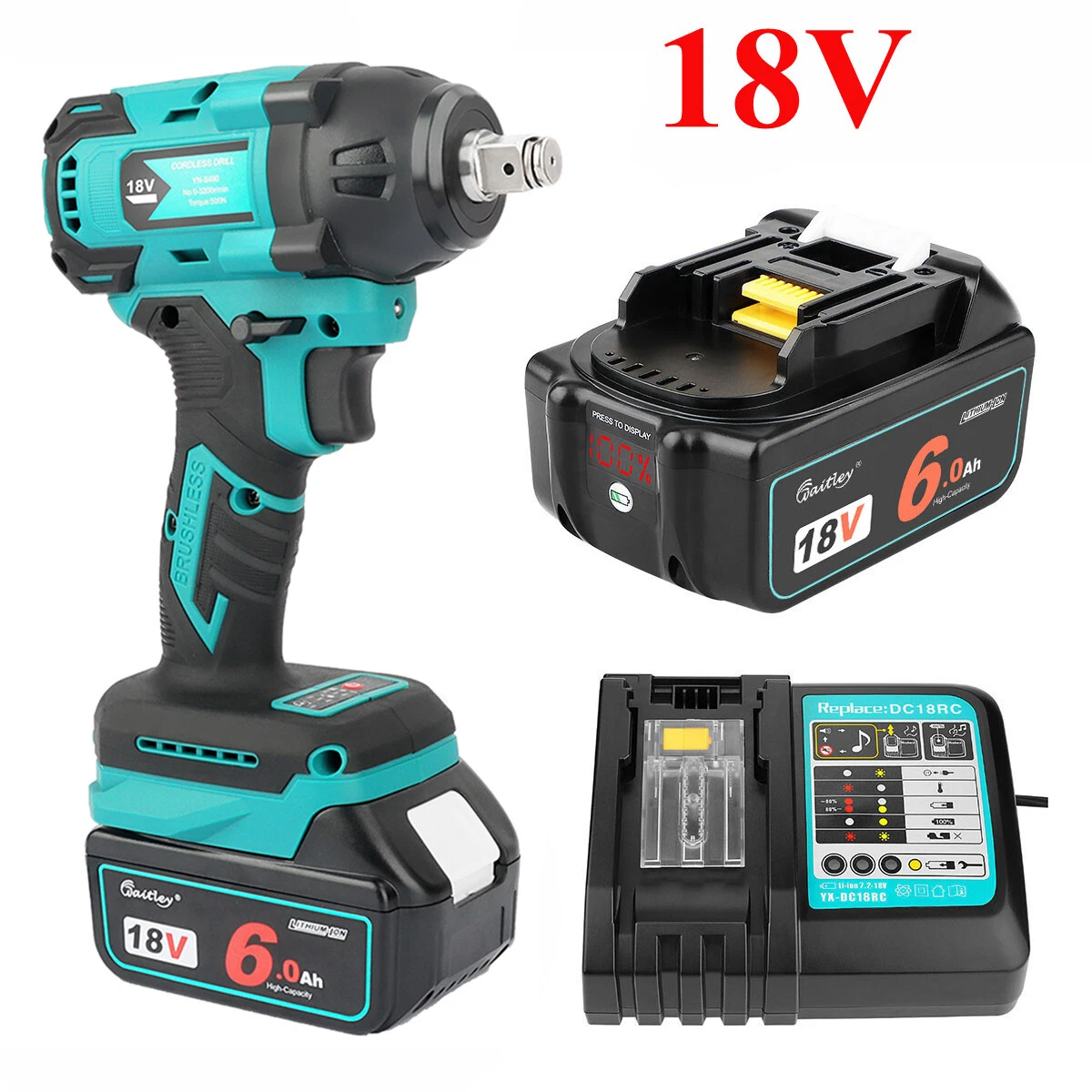 18V Cordless Brushless Impact Wrench For Makita DTW285Z 6.0Ah