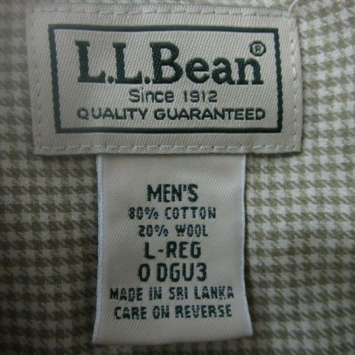 L.L. Bean Mens Large Beige White Houndstooth Check Cotton LS Button Shirt - Picture 2 of 10