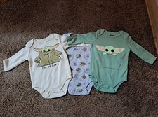 Lot Of 3 Star Wars Grogu Baby Yoda 0-3 Months Long Sleeve Bodysuits