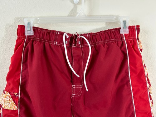 Cherokee swim trunks Size L mesh lined 1 pocket bathing red Hawaiian print - Picture 2 of 6