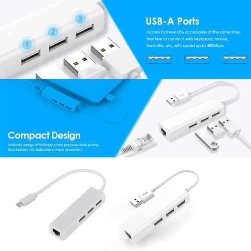 USB Type C to Ethernet RJ45 Network LAN Adapter Converter Y Hub For PC J7G3