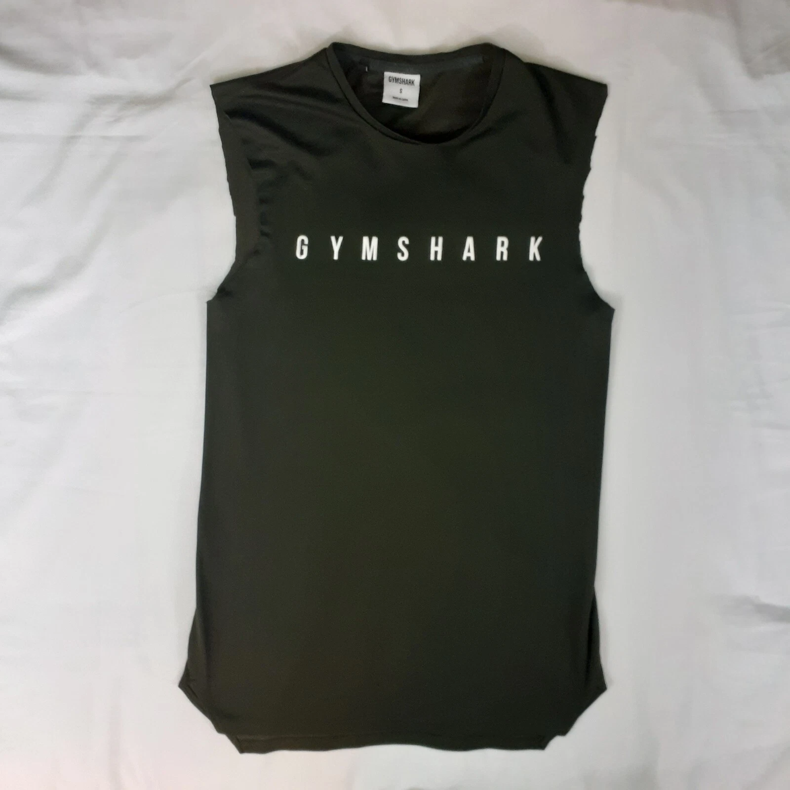 gymshark spell out white logo tee drop arm muscle gym tank-top
