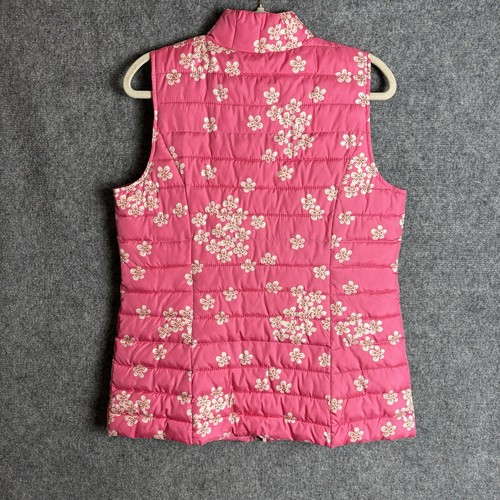 J. Jill Vest Women's Small Pink Floral Puffer Quilted Pockets Full Zip - Picture 4 of 10