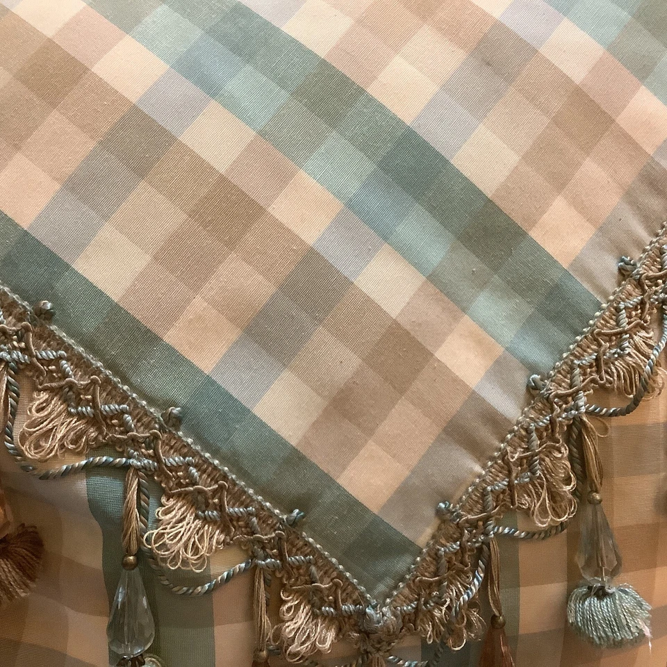 Custom Envelope Pillow~16” Sq~Teal/Brown Plaid~w/Unique Tassels~French Country~ - Image 3 of 4