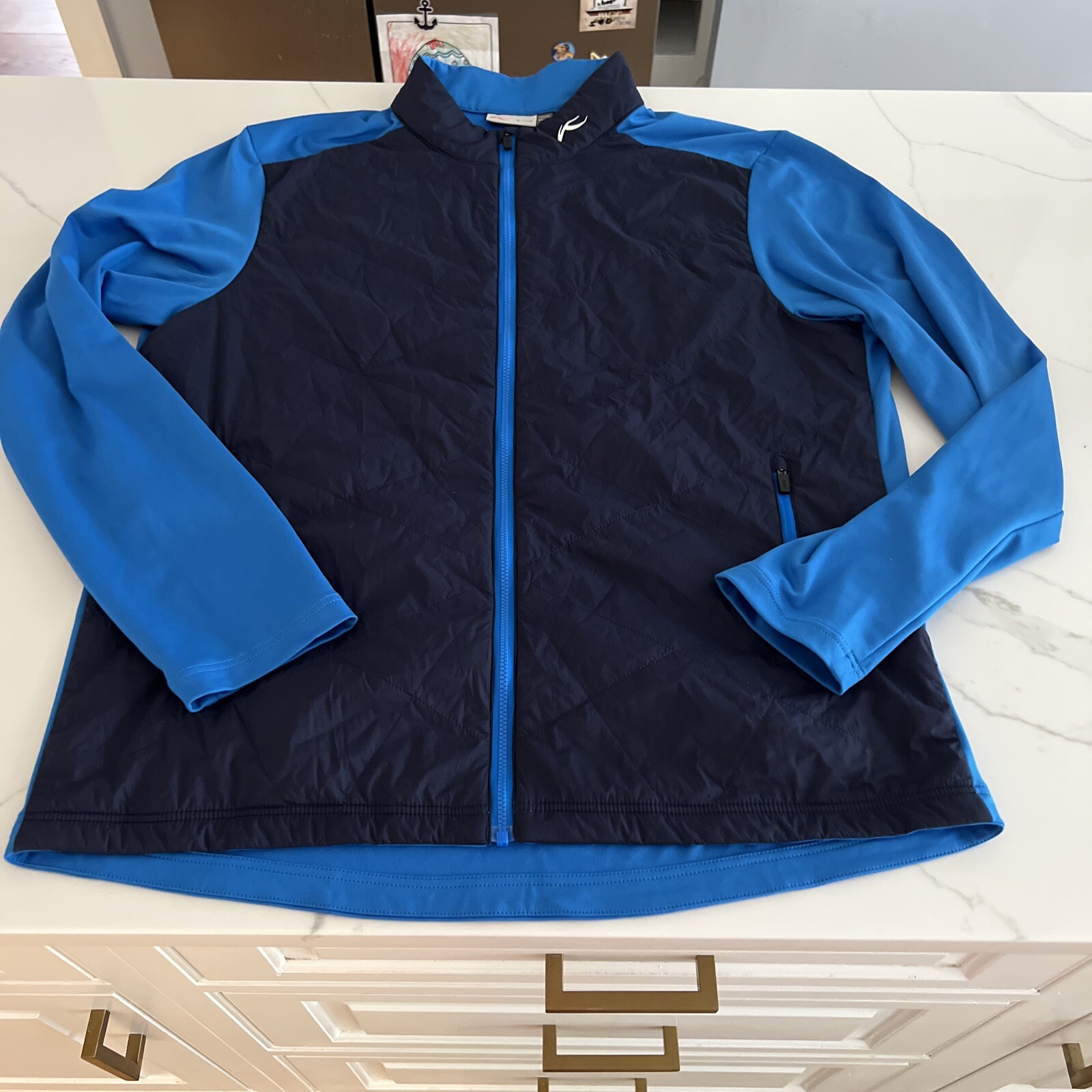 KJUS Mens Retention Jacket golf 54 XL Navy Bright Blue Logo Quilted