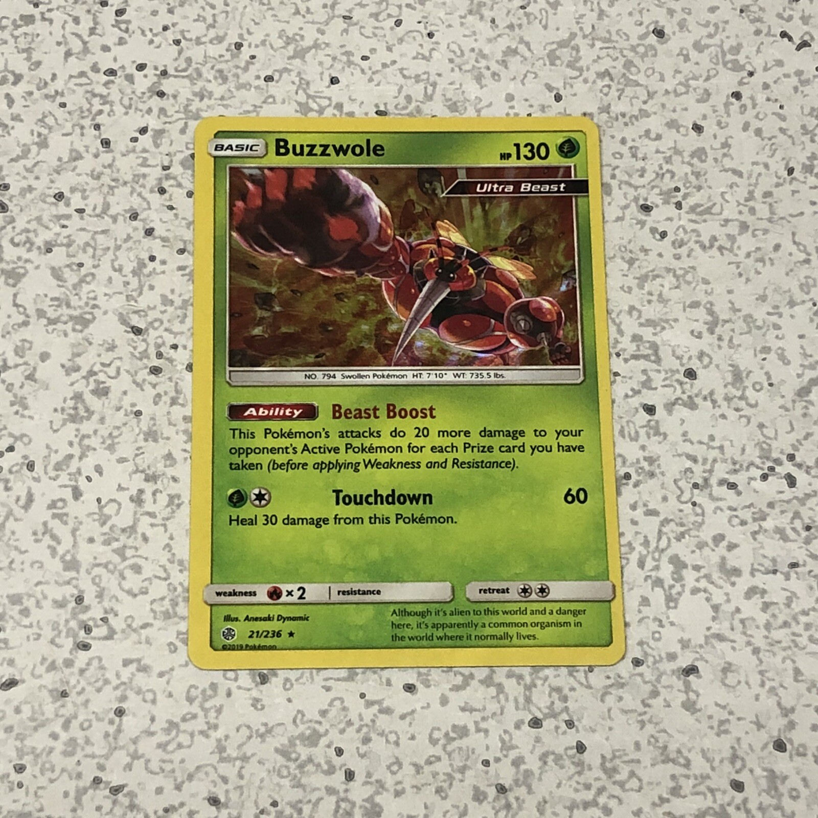 BUZZWOLE 21/236 Reverse Holo Sun & Moon Cosmic Eclipse Pokemon