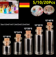 Glasflaschen mit Korkstopfen Winzige Fläschchen Wunschgläser Röhrchen 0.5ml-5ml