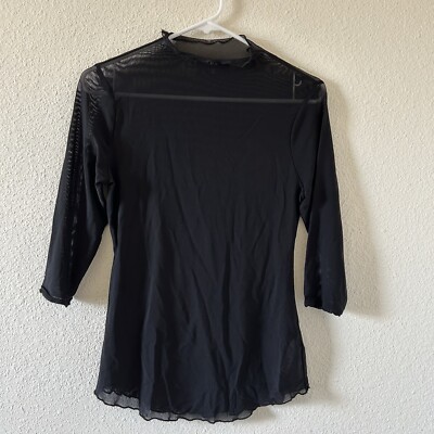 TDC Women s Sheer Top Medium Black Mock Neck Dark Grunge Gothic Party Date Rave
