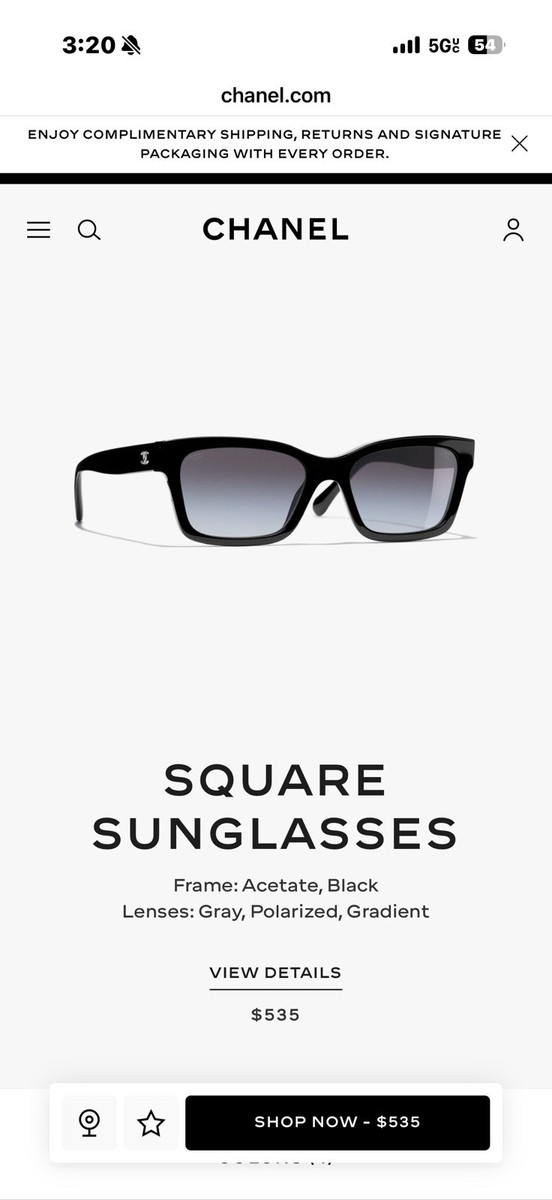 CHANEL Sunglasses New Square Black Polarized Writing Logo On Top