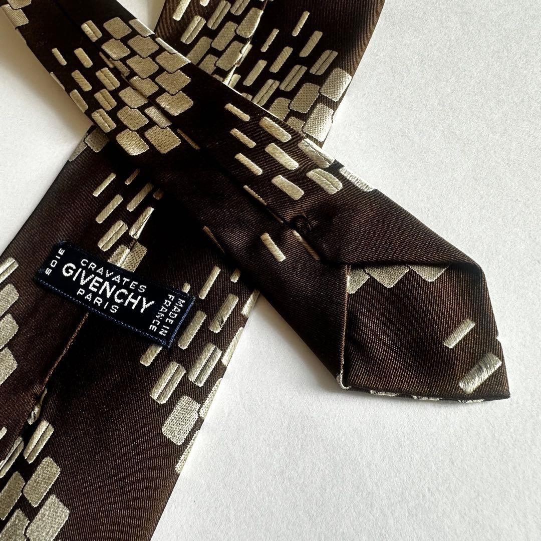 GIVENCHY Brown Beige Square Pattern Tie Silk - image 6