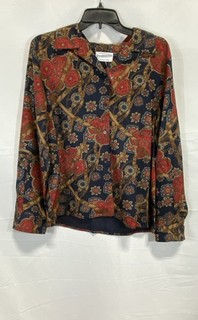 Vintage 90s Pendleton Women's Blue Red Medallion Equestrian Chain Blouse