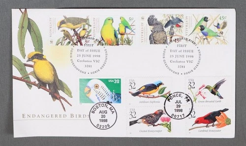 MayfairStamps Australia FDC 1998 Nakano Perfin Endangered Birds Combo US Mixed F