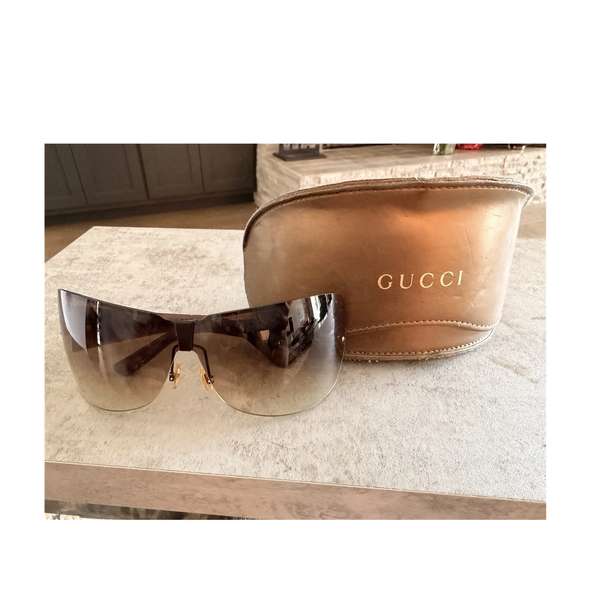 Gucci Rimless Shield Sunglasses GG 1697/S Brown Gradient Gold Tone w/ Case Gucci GG 1691/s 577VP – Vintage Frames Company main image 3
