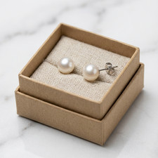 14K Solid White Gold 4mm  12mm White Crystal Pearl Stud Earrings Classic Gift