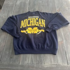 VTG Michigan Wolverines Navy Sweatshirt XL USA Made Spellout Champknit Hanes