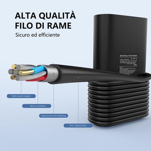 Caricatore Alimentatore USB C Tipo C 65W Per Dell Latitude 5520 5420 5410 5320 5 - Foto 4 di 8
