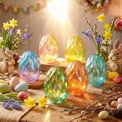 12 Pcs Glass Easter Eggs Decoration 3.4 x 2.5 Inches Spring Easter Crystal Om...
