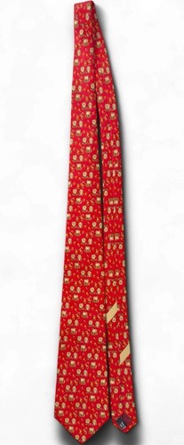 SALVATORE FERRAGAMO Krawatte Animal Print Kühe Handarbeit Italien rot 100% Seide Krawatte - Bild 11 von 22
