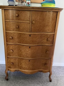 Birdseye Maple Antique Bedroom Tall Dresser or Chest circa 1910