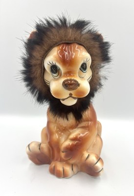 Vtg RaRE Anthropomorphic LION with Fur Planter UCAGCO Japan MCM EUC ADORABLE
