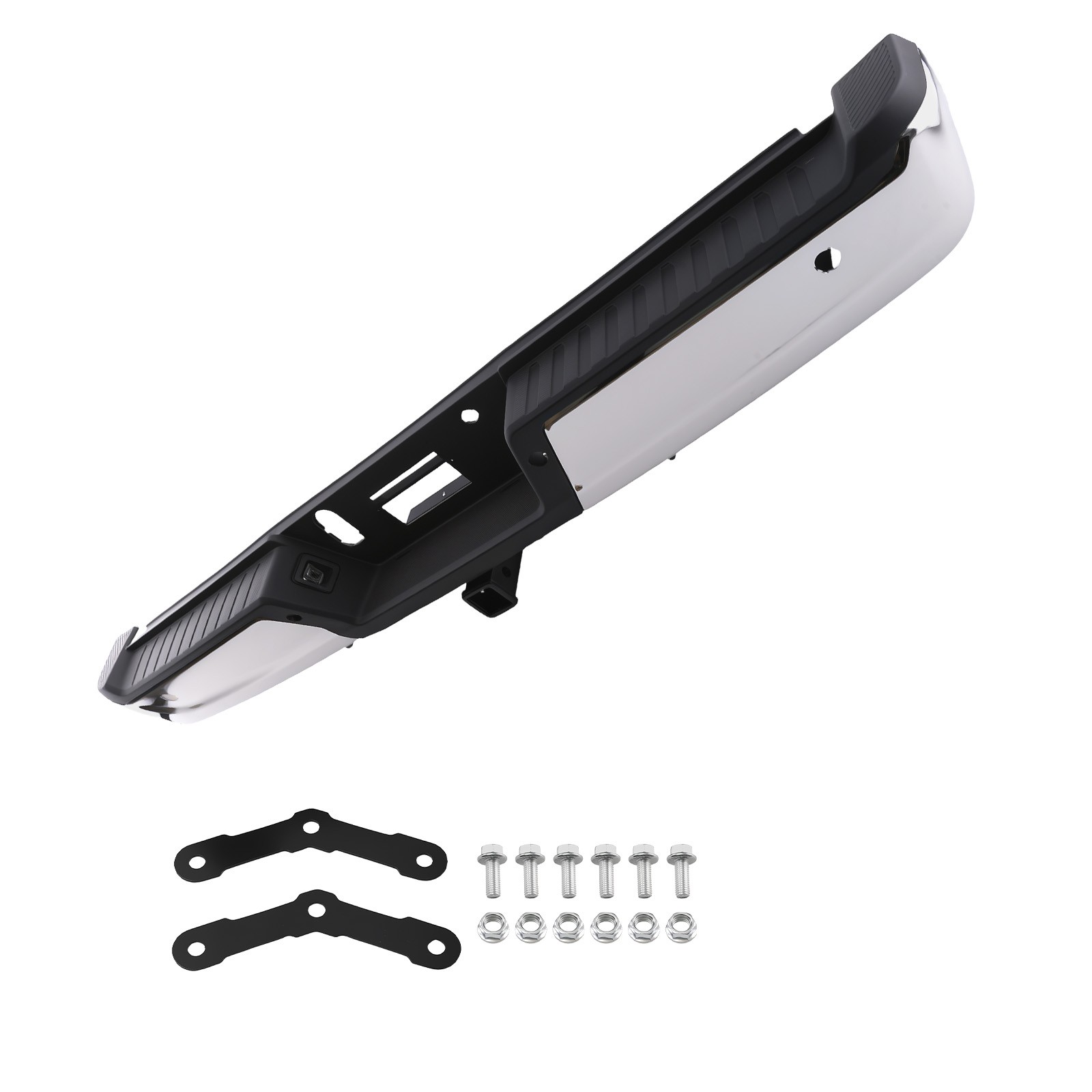 Rear Bumper w/ Sensor Holes for Ford F-150 2021-2023 Chrome Steel Tow Hitch