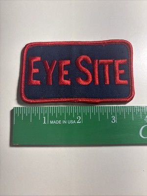 Vintage EYE SITE Patch   Red Embroidered Letters on Navy Blue Background Badge