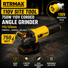 RTRMAX 750W 110V Corded Angle Grinder 115/125mm Industrial Site Power Tool