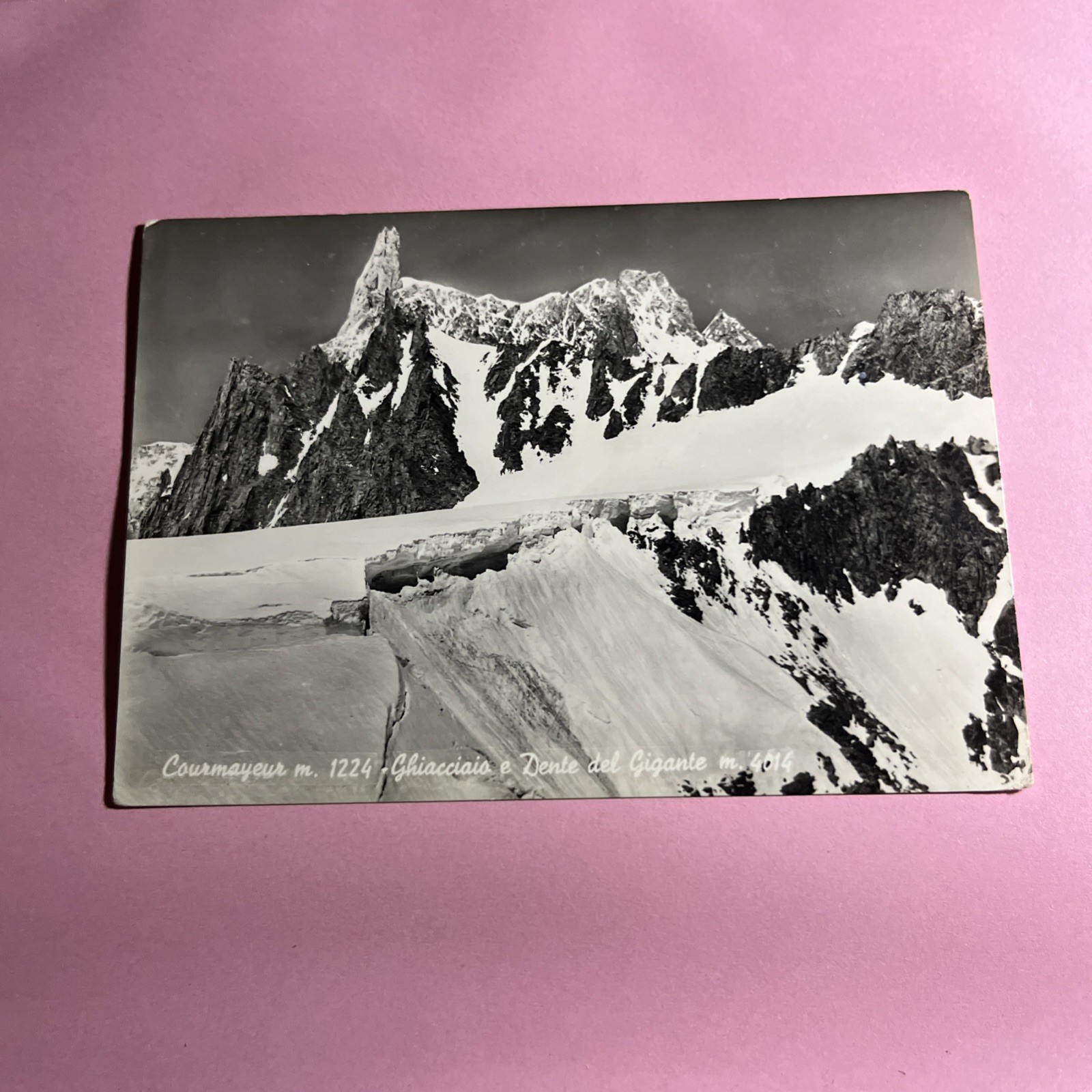 CARTOLINA BIANCO E NERO COLLEZIONE COURMAYEUR GHIACCIAIO E DENTE DEL GIGANTE