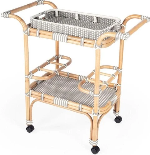 Sleek Contemporary Rattan Bar Cart with Tray and Casters - Picture 4 of 4