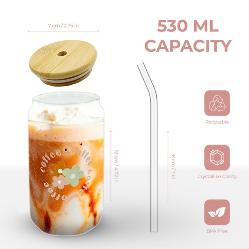 2x ROY Cocktailgläser - Set mit Deckel Strohhalm – 500ml Eiskaffee Trinkgläser - Bild 3 von 4