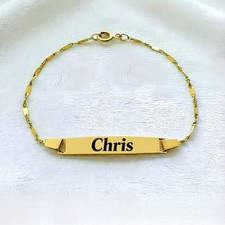 14K Personalized Gold Baby Id Bracelet : Engraved Name Baby Jewellery