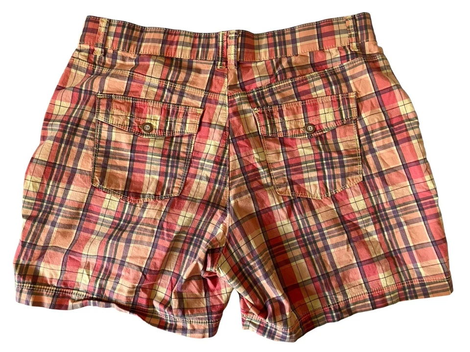 Lee Comfort Stretch Waistband Shorts Women's 12 Med. Peach Pink Yellow Plaid - Image 2 of 4