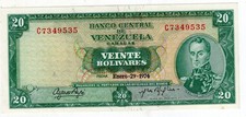 VENEZUELA 20 BOLIVARES 1974  P 46. UNC CONDITION. 6RW 02FEB