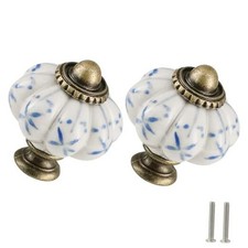 Ivory Blue Pumpkin Knobs Pack Ceramic Cabinet Knobs Vintage 12 Blue Flower