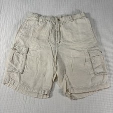 Tommy Bahama Shorts Mens Large Cream Cargo Linen Elastic Waist Beach Preppy Golf