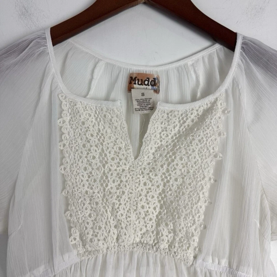 Babydoll de hadas Y2K Top de encaje transparente blanco lechera manga corta campesina pequeña Foto 3 de 4