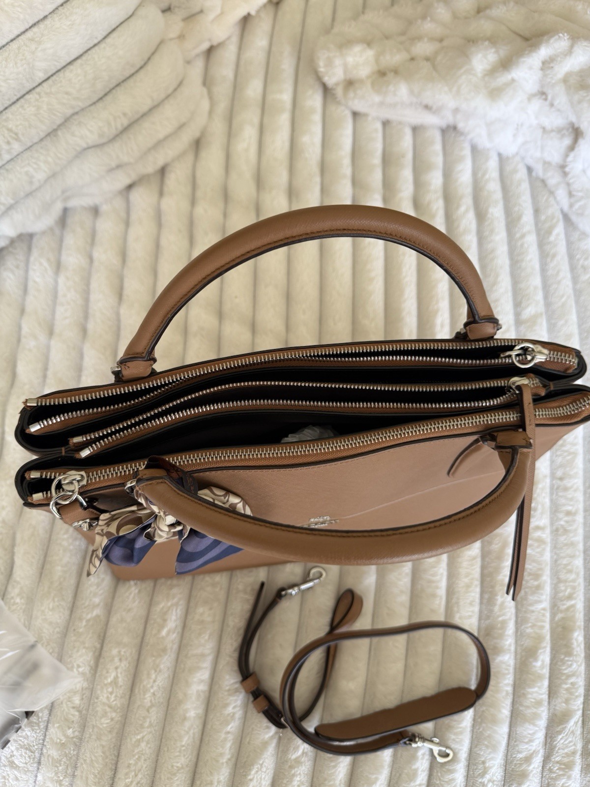 Coach Borough Saffiano Leather Large Brown Tote Bag Scarf RRP995 Work Office image 2