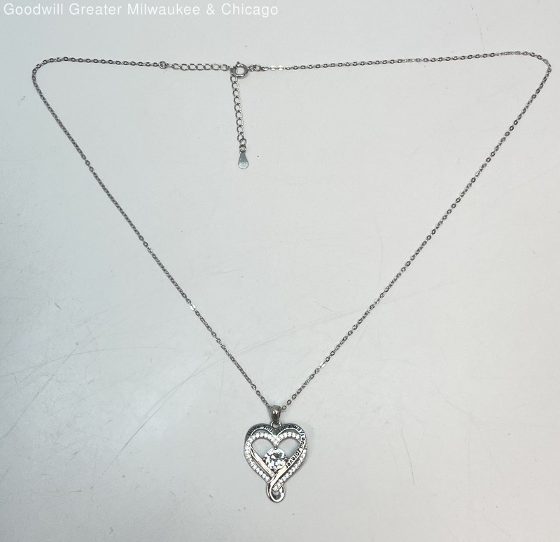 925 Sterling CZ Open-Heart I Love You Pendant Necklace 3.1g