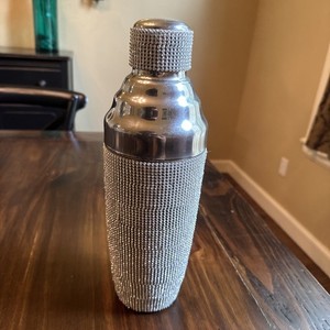Rhinestone Cocktail Shaker Silver Stainless Steel Large Oversized Sparkle Glam