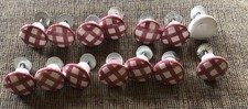 Vintage Porcelain Drawer Pulls White/Pink Square Designs,Cabinet Knobs set of 14