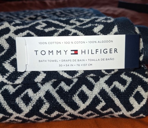 (2) TOMMY HILFIGER 100% ALGODÓN TOALLAS DE BAÑO 30"X54" BLANCO MARINO - Imagen 2 de 2