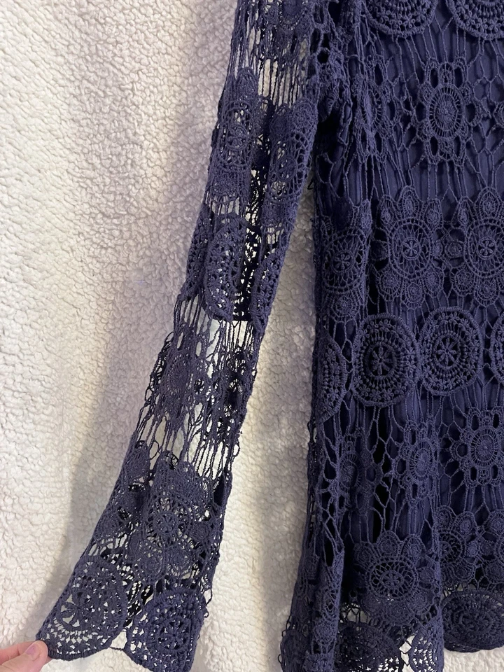 Top túnica mujer Joseph A manga larga ganchillo encaje forrado cuello redondo azul talla M Foto 2 de 4