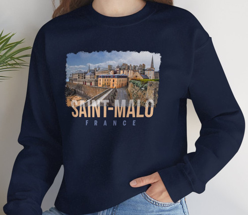 Malo, Saint-Malo France Travel Photo Sweatshirt | Vintage Coastal Cityscape