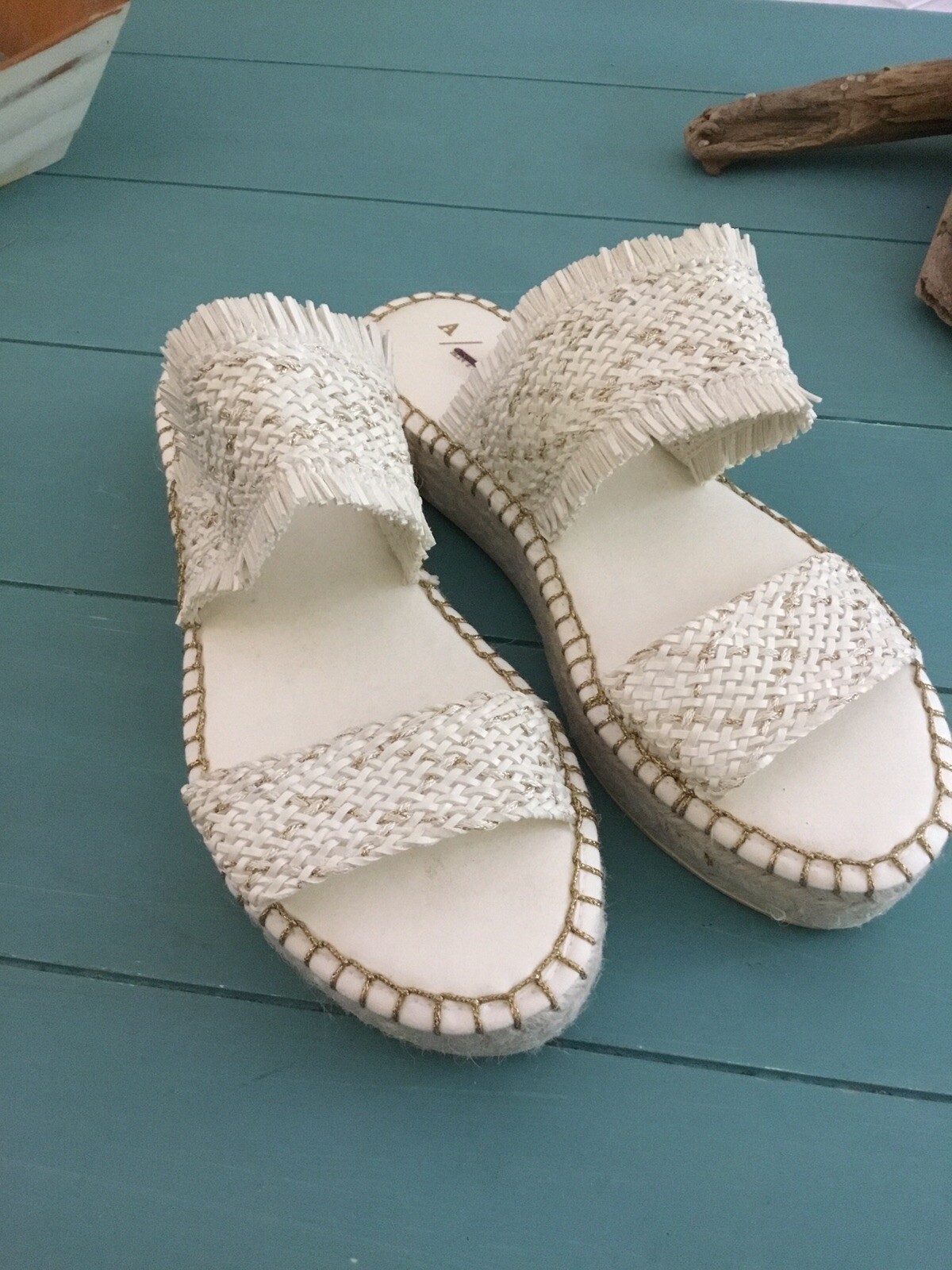 A/Anthropologie Woven White Sandals Size 38 Spain | eBay