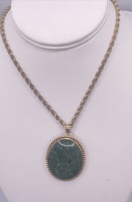 VTG RICHARDS, W. E.Co ( R.W.F) 12K GF Green Jade Moss Agate Pendant Necklace
