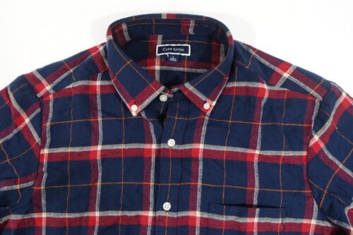 CLUB ROOM PLAID WINDOWPANE NAVY BLUE RED LARGE FLANNEL BUTTON FRONT SHIRT NEW - Picture 3 of 9
