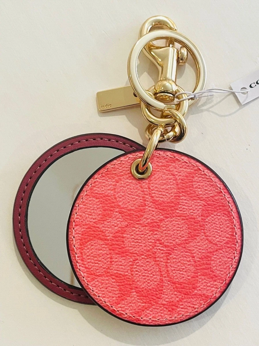 Coach Mirror Key Chain/Bag Charm In Signature, Pink Lemonade, gold, leather