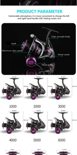 4.7:1 Spinning Reel 1000-6000 Aluminium Spool Max Drag 10Kg Carp Fishing Reels - Picture 12 of 14